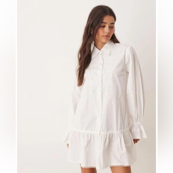 Miss Selfridge Dresses & Skirts - Miss Selfridge NWT Women's Natural Embroidered Poplin Shirt Dress 4 Cottagecore